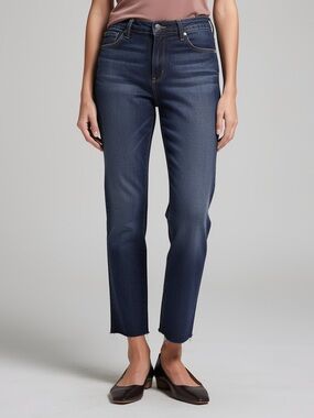 PAIGE Skyline Skinny Jeans 28 Dark Wash Raw Hem Stretch Premium Denim